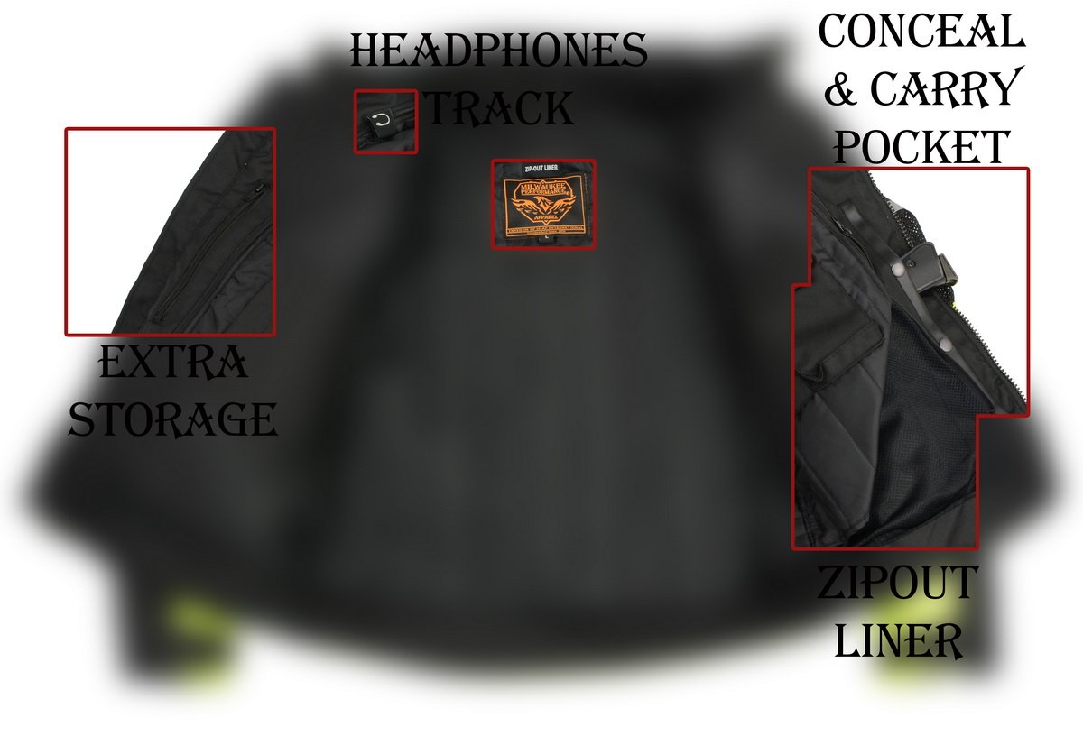 Milwaukee Leather MPM1794 Men's High Vis Black and Green Armored Mesh Racer Jacket - Milwaukee Leather Mens Textile Jackets