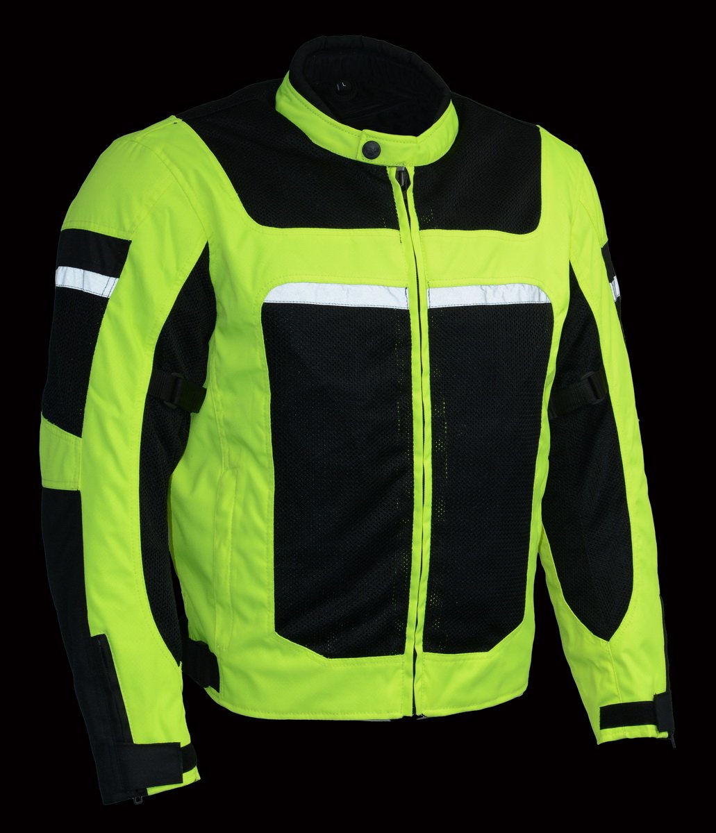 Milwaukee Leather MPM1794 Men's High Vis Black and Green Armored Mesh Racer Jacket - Milwaukee Leather Mens Textile Jackets