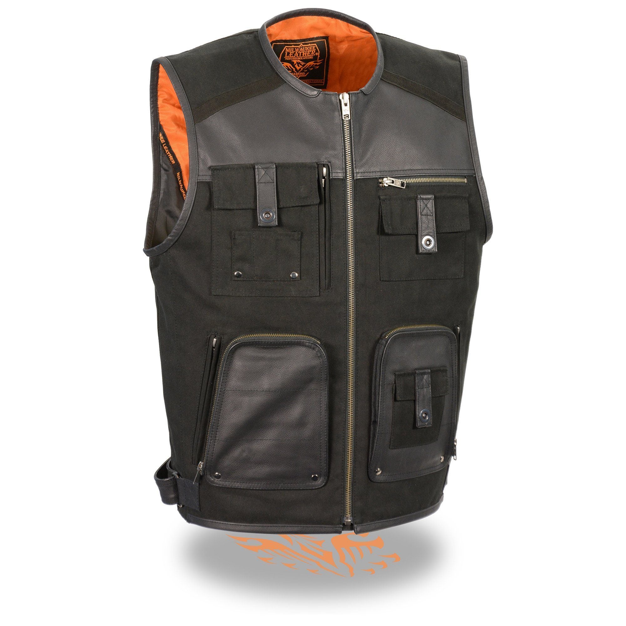Milwaukee Performance MPM3310 Men's 'Super Utility ' Black Leather and Canvas Multi Pocket Vest with Gun Pocket - Milwaukee Performance Mens Textile Vests