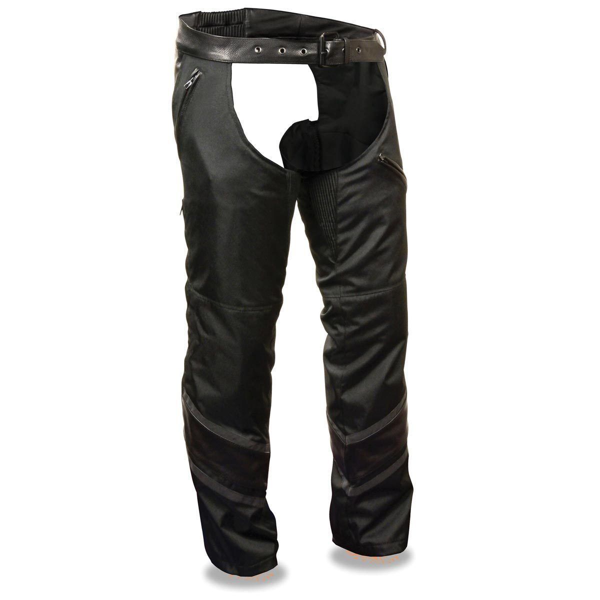Milwaukee Performance MPM5705 Men's Vented Black Textile Chaps with Leather Trim and Snap Out Liner - Milwaukee Performance Mens Textile Chaps