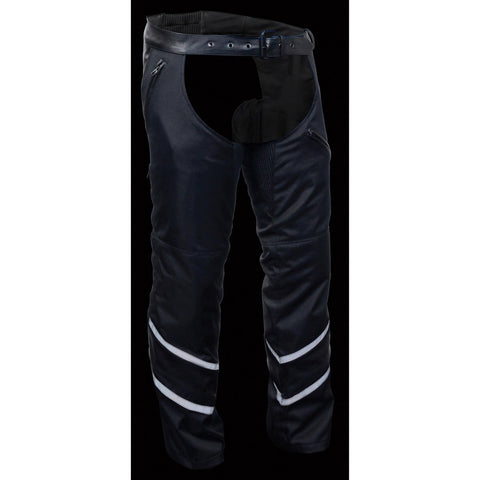Milwaukee Performance MPM5705 Men's Vented Black Textile Chaps with Leather Trim and Snap Out Liner - Milwaukee Performance Mens Textile Chaps