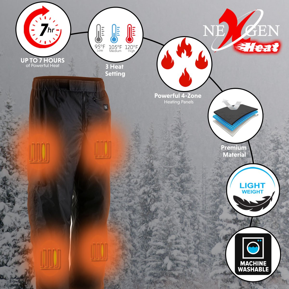 Nexgen Heat ' Torrid' Black Heated Textile Water Resistant Over Pants (Rechargeable Battery Pack Included)