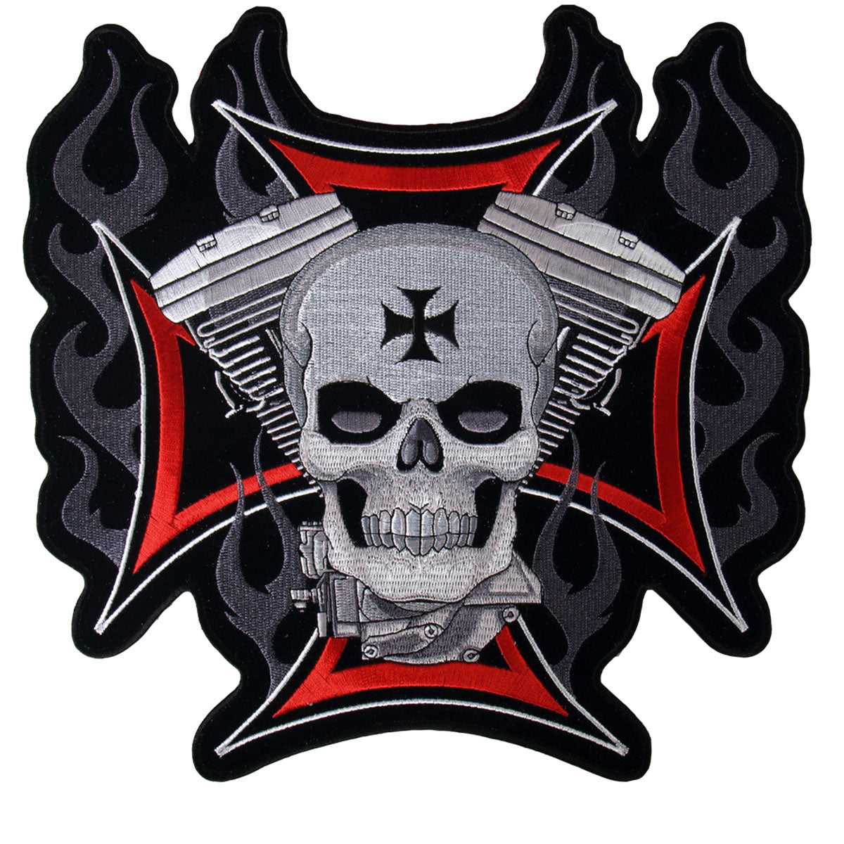 Hot Leathers PPA1837  Cross, Motor and Skull Embroidered 11" x 11" Patch