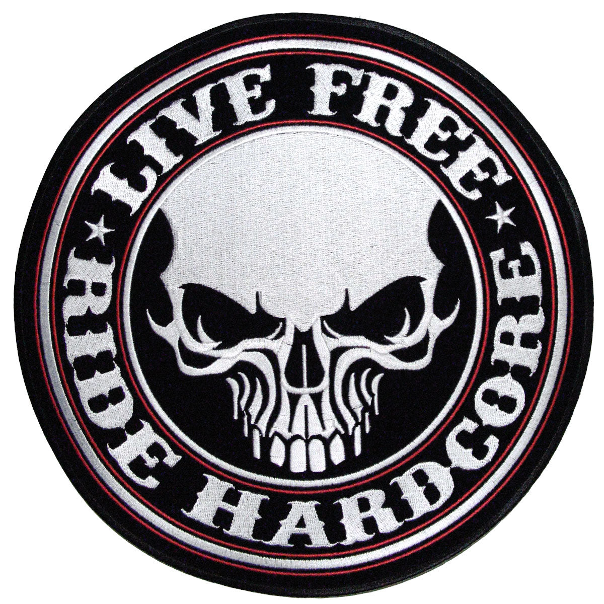 Hot Leathers Live Free Ride Hardcore Skull 10" x 10" Patch