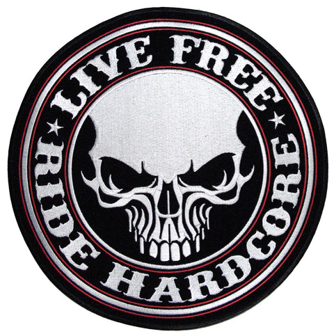 Hot Leathers Live Free Ride Hardcore Skull 10" x 10" Patch