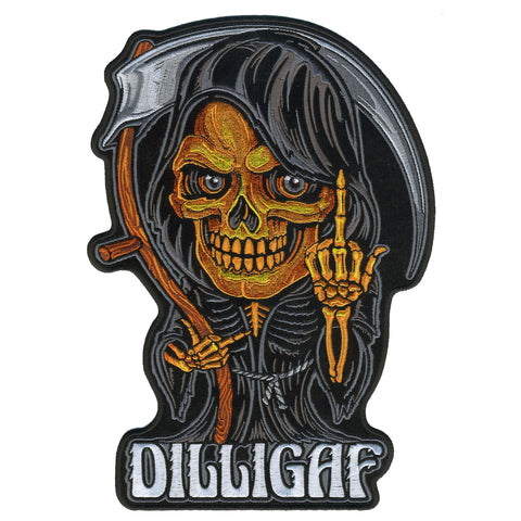 Hot Leathers Reaper Middle Finger DILLIGAF 10" Patch