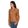 Milwaukee Leather SFL2805 Ladies 'Quilted' Cognac Mandarin Scuba Collar Leather Jacket - Milwaukee Leather Womens Leather Jackets