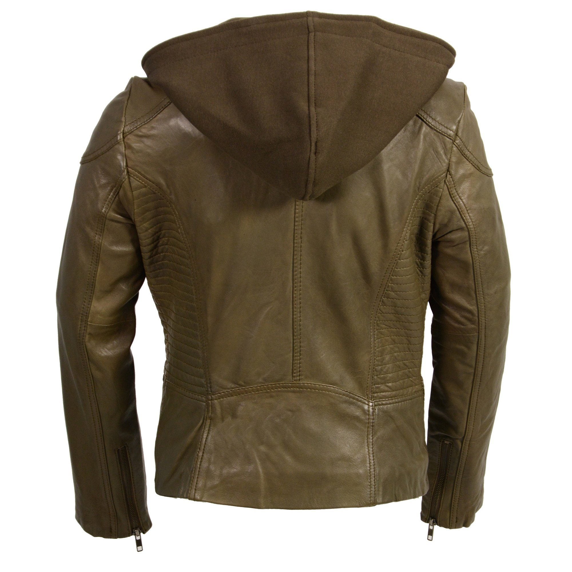 Milwaukee Leather SFL2815 Ladies 'Hooded' Olive Leather Jacket with Asymmetrical Zipper - Milwaukee Leather Womens Leather Jackets