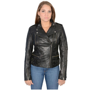 Milwaukee Leather SFL2820 Women's Quilted Black Lambskin Moto Style Leather Jacket