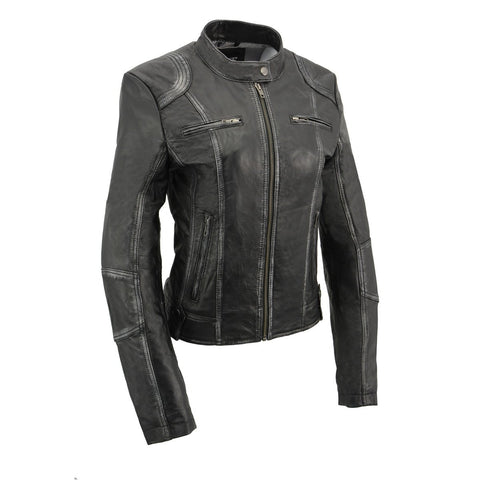 Milwaukee Leather SFL2830 Women's Black Sheepskin Scuba Style Moto Jacket - Milwaukee Leather Womens Leather Jackets