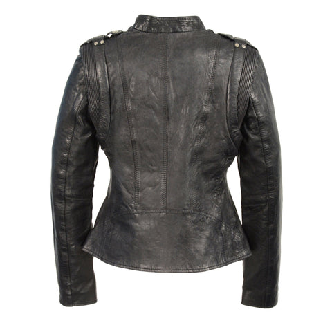 Milwaukee Leather SFL2845 Ladies Black Leather Moto Jacket with Asymmetrical Zipper - Milwaukee Leather Womens Leather Jackets