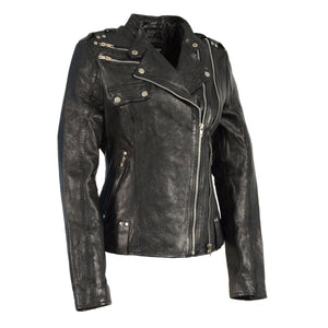 Milwaukee Leather SFL2845 Ladies Black Leather Moto Jacket with Asymmetrical Zipper - Milwaukee Leather Womens Leather Jackets