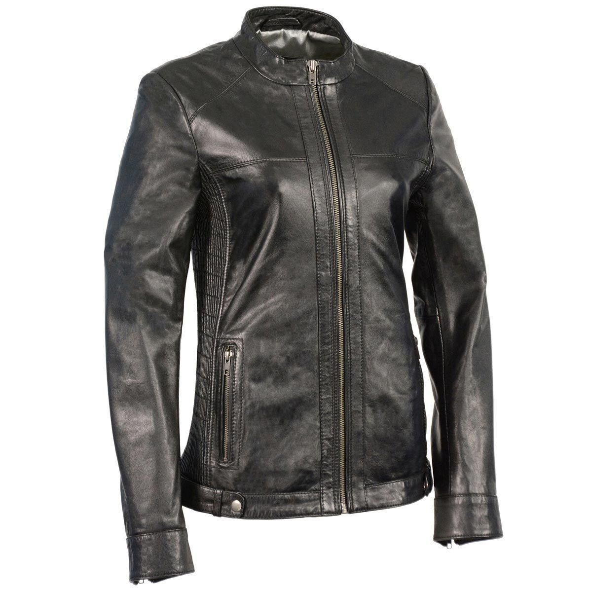 Milwaukee Leather SFL2855 Women's Black  Zip Front Fashion Leather Jacket with Side Stretch Fitting