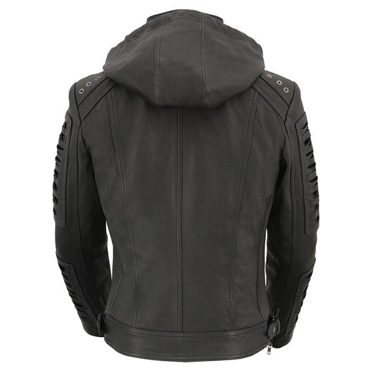 Milwaukee Leather SFL2865 Women's Black Hooded Scuba Leather Jacket