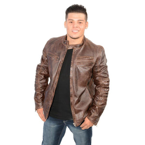 Milwaukee Leather SFM1805 Men's Brown Side Stitch Cafe Racer Lambskin Leather Jacket - Milwaukee Leather Mens Leather Jackets