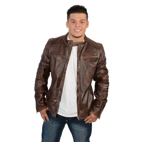 Milwaukee Leather SFM1805 Men's Brown Side Stitch Cafe Racer Lambskin Leather Jacket