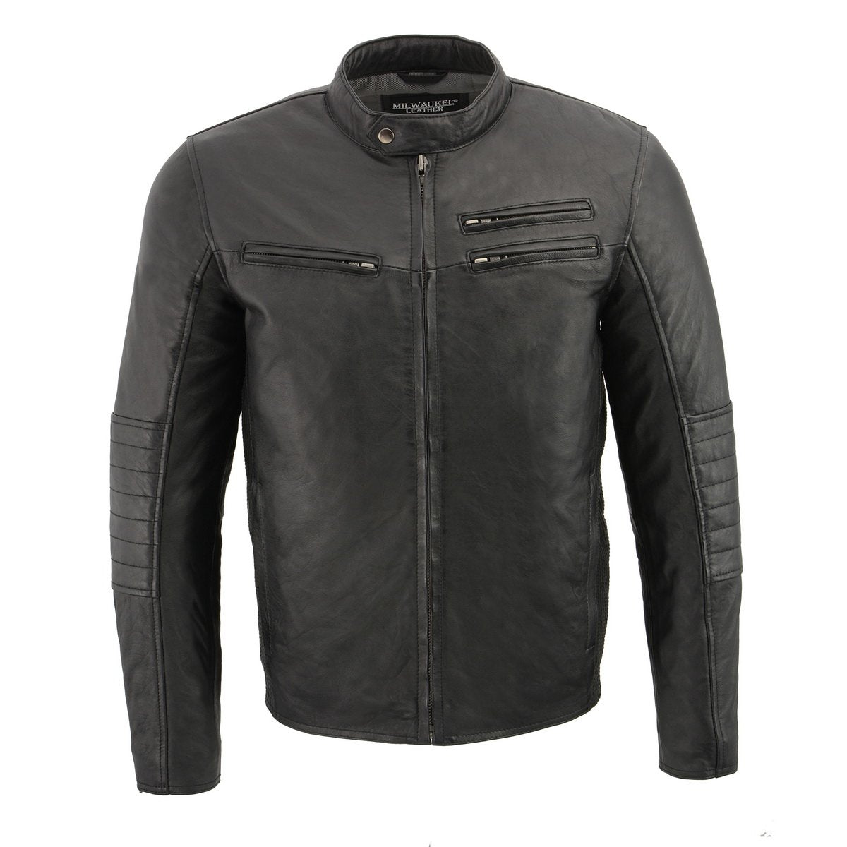 Milwaukee Leather SFM1806 Men's Black Euro Collar Cafe Style Leather Jacket