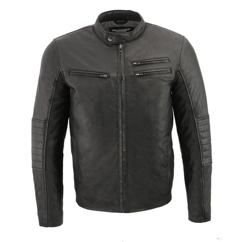 Milwaukee Leather SFM1806 Men's Black Euro Collar Cafe Style Leather Jacket