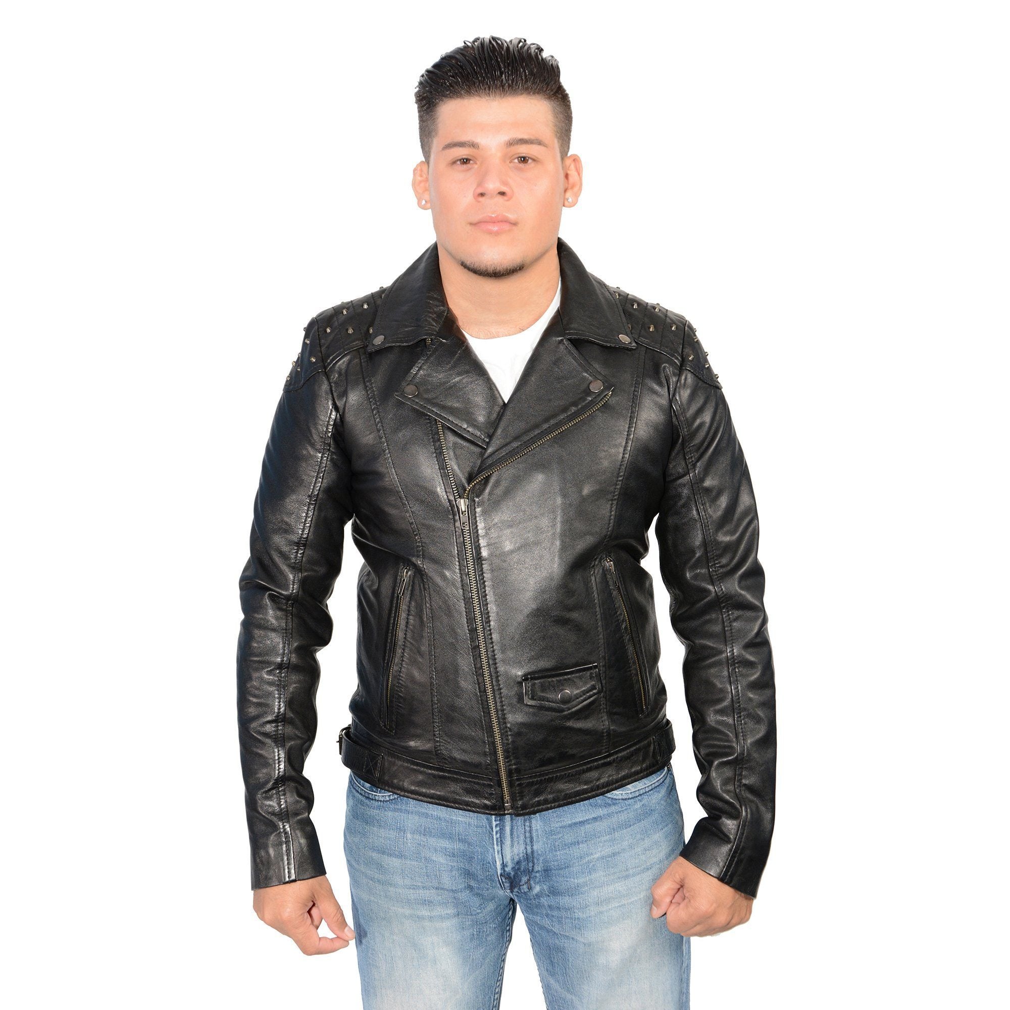 Milwaukee Leather SFM1825 Men's 'Studded' Black Leather Motorcycle Style Jacket