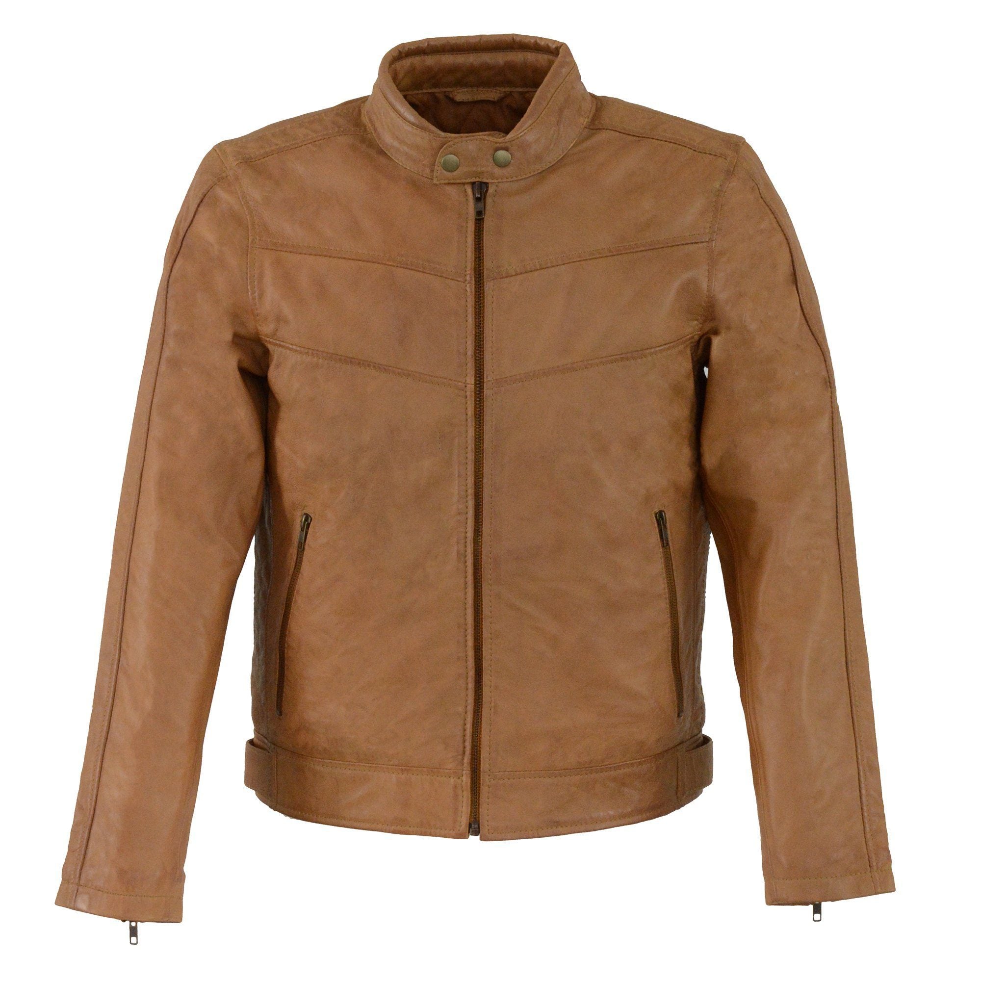 Milwaukee Leather SFM1835 Men's ‘Café Racer’ Saddle Leather Jacket with Snap Button Collar - Milwaukee Leather Mens Leather Jackets