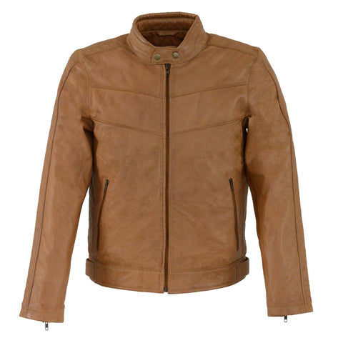 Milwaukee Leather SFM1835 Men's ‘Café Racer’ Saddle Leather Jacket with Snap Button Collar - Milwaukee Leather Mens Leather Jackets