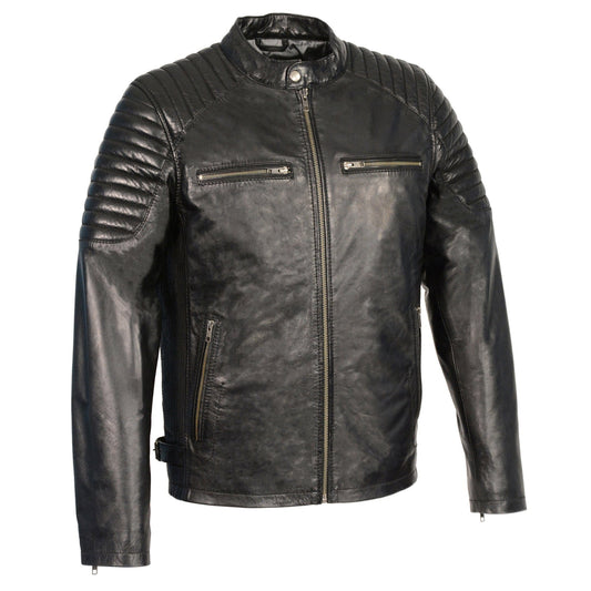 Milwaukee Leather SFM1840 Men's 'Quilted' Black Leather Jacket with Snap Button Collar - Milwaukee Leather Mens Leather Jackets