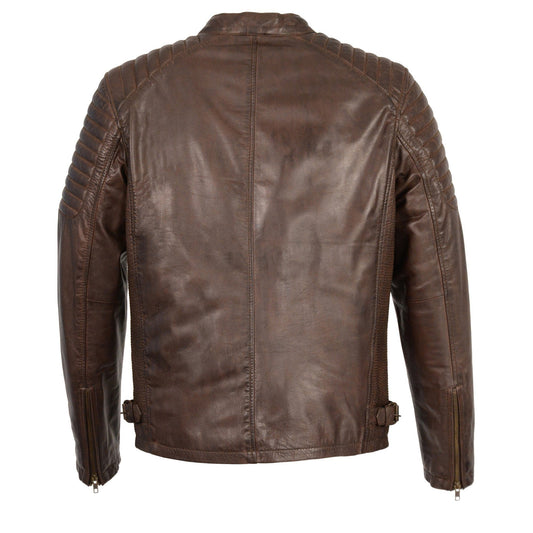 Milwaukee Leather SFM1840 Men's 'Quilted' Brown Leather Jacket with Snap Button Collar - Milwaukee Leather Mens Leather Jackets