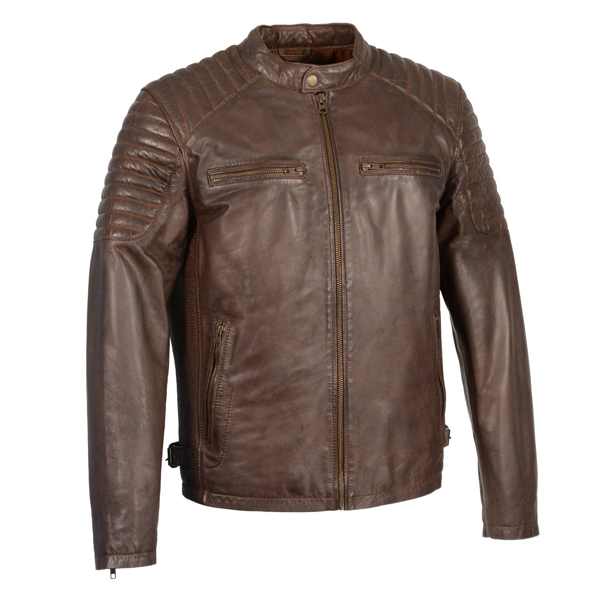 Milwaukee Leather SFM1840 Men's 'Quilted' Brown Leather Jacket with Snap Button Collar - Milwaukee Leather Mens Leather Jackets