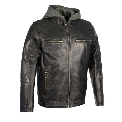 Milwaukee Leather SFM1850 Men's Black Snap Collar Leather Moto Jacket with Removable Hoodie - Milwaukee Leather Mens Leather Jackets