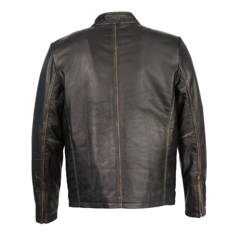 Milwaukee Leather SFM1855 Men's Black Brown Leather Moto Racer Jacket with Throat Latch