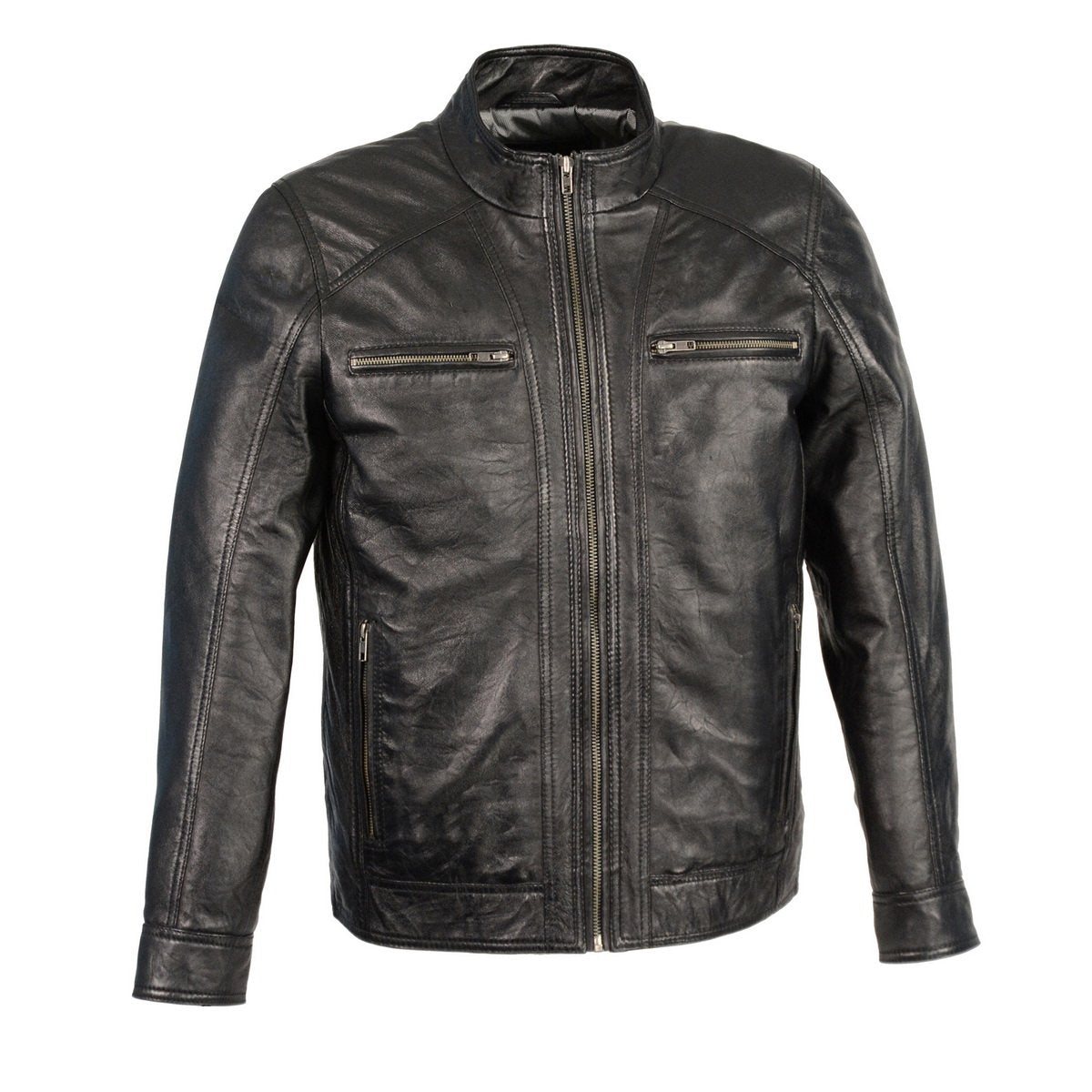 Milwaukee Leather SFM1860 Men's Black Leather Jacket with Front Zipper Closure - Milwaukee Leather Mens Leather Jackets