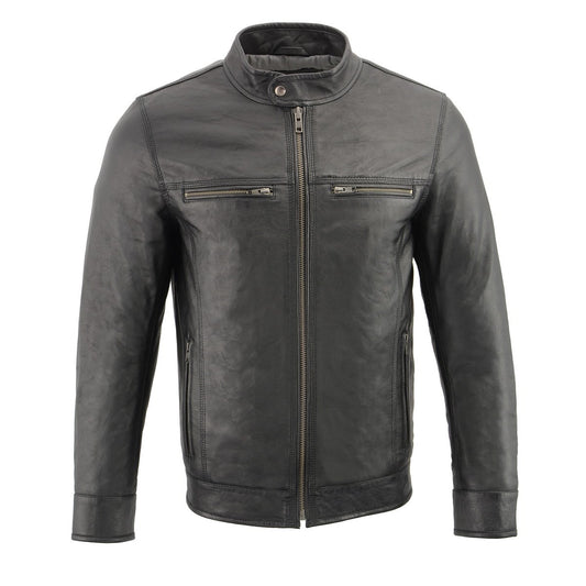 Milwaukee Leather SFM1866 Men's Classic Black Moto Leather Jacket with Zipper Front - Milwaukee Leather Mens Leather Jackets
