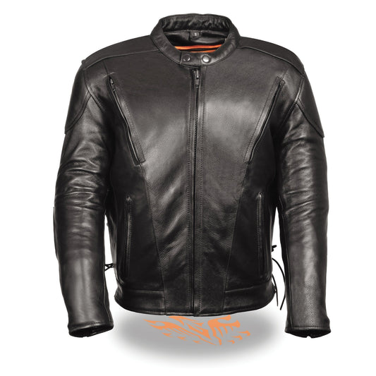 Milwaukee Leather SH1010 Men's 'Scooter' Black Vented Leather Jacket with Side Laces - Milwaukee Leather Mens Leather Jackets