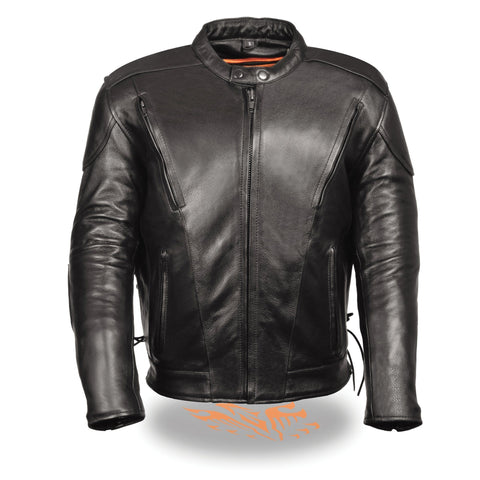 Milwaukee Leather SH1010 Men's Tall Sizes 'Scooter' Black Vented Leather Jacket with Side Laces - Milwaukee Leather Mens Leather Jackets