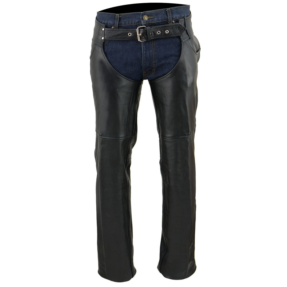 Milwaukee Leather Chaps for Men's Black Premium Leather - Classic Jean Style Pockets Motorcycle Chap - SH1101TALL
