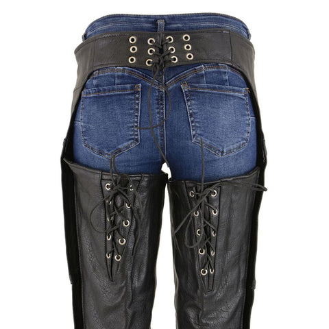 Milwaukee Leather Chaps for Women Black Premium Skin Deep Hip Pocket
