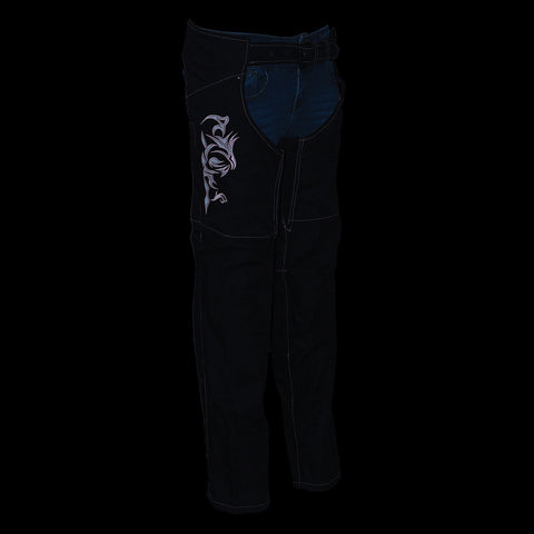 Milwaukee Leather SH1182 Women's Black with Pink Textile Motorcycle Riding Chaps with Tribal Embroidery