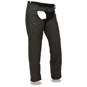 Milwaukee Performance SH1182 Women's Black Textile Chap with Tribal Embroidery - Milwaukee Performance Womens Textile Chaps