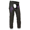 Milwaukee Performance SH1182 Women's Black and Purple Textile Chap with Tribal Embroidery - Milwaukee Performance Womens Textile Chaps