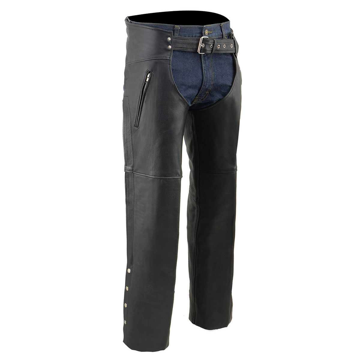 Milwaukee Leather Chaps for Men's Black Prime Leather Zipped Thigh Pocket-Mesh Lined Motorcycle Rider Chap-SH1190