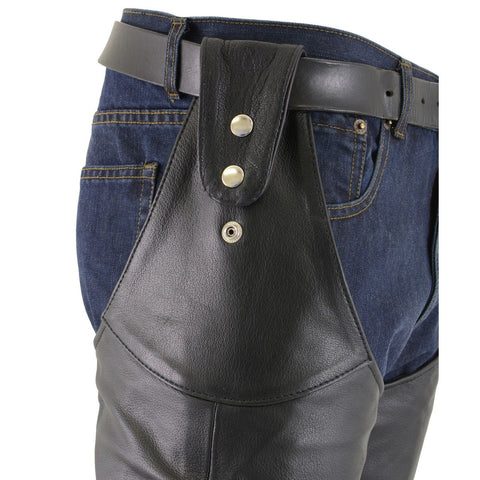 Milwaukee Leather SH1198 Men's Black Adjustable Side Snap Belt Less Chaps - Milwaukee Leather Mens Leather Chaps
