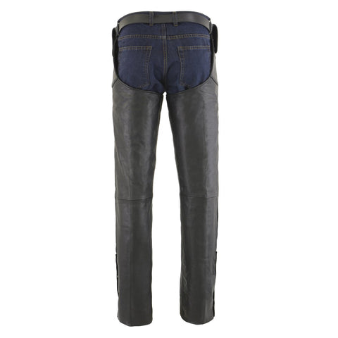 Milwaukee Leather SH1198 Men's Black Adjustable Side Snap Belt Less Chaps - Milwaukee Leather Mens Leather Chaps