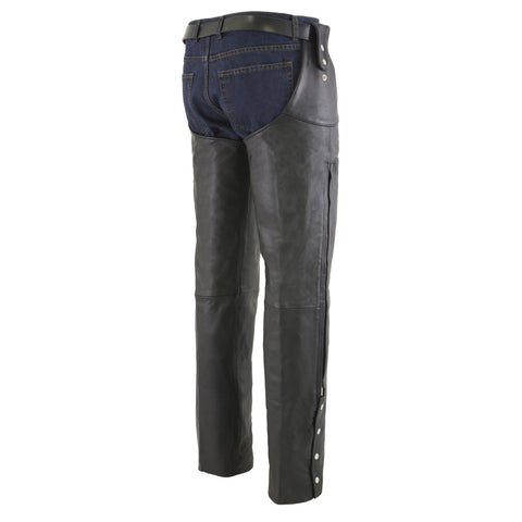 Milwaukee Leather SH1198 Men's Black Adjustable Side Snap Belt Less Chaps - Milwaukee Leather Mens Leather Chaps
