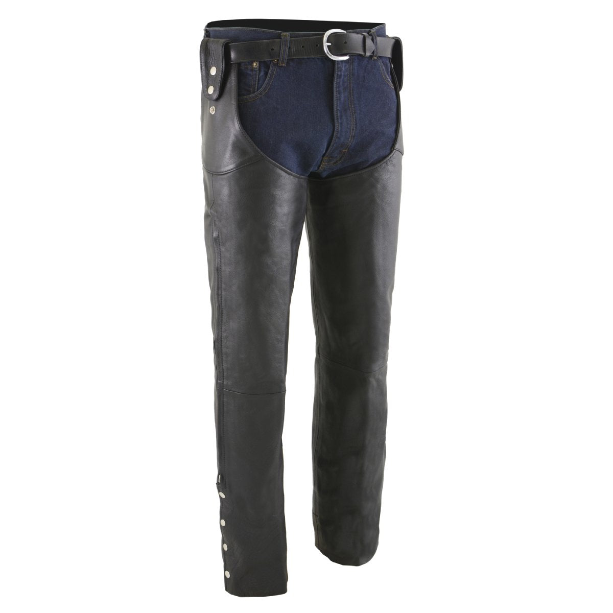 Milwaukee Leather SH1198 Men's Black Adjustable Side Snap Belt Less Chaps - Milwaukee Leather Mens Leather Chaps
