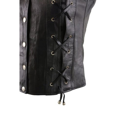 Milwaukee Leather SH1216 Ladies Black Leather Vest with Front Laces and Dual Gun Pockets - Milwaukee Leather Womens Leather Vests