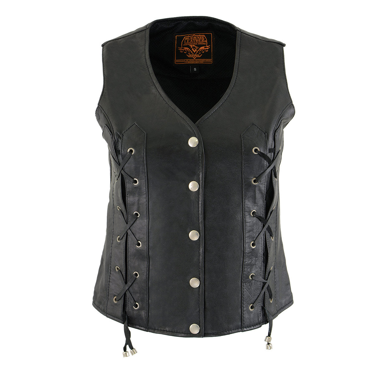 Milwaukee Leather SH1216 Ladies Black Leather Vest with Front Laces