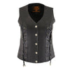 Milwaukee Leather SH1216 Ladies Black Leather Vest with Front Laces and Dual Gun Pockets - Milwaukee Leather Womens Leather Vests