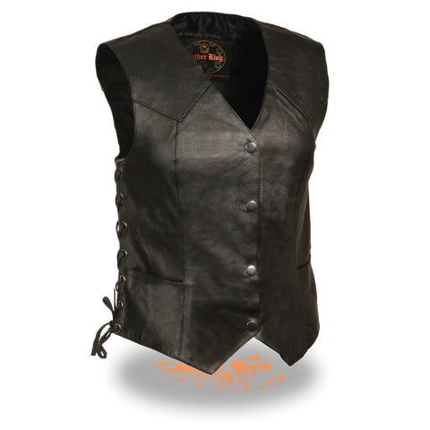 Milwaukee Leather SH1227L Ladies Classic Black Leather Vest with Side Lace - Milwaukee Leather Womens Leather Vests