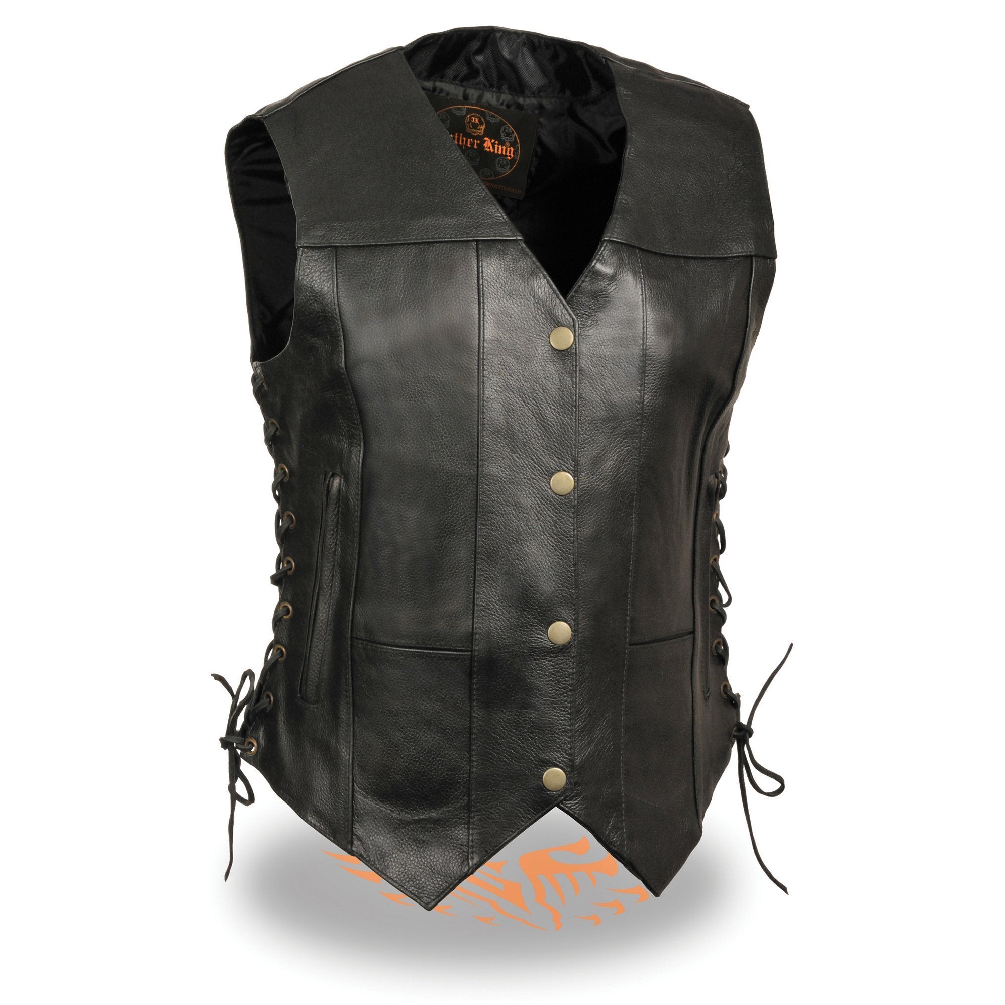 Milwaukee Leather SH1292 Ladies Black Side Laced Leather 6 Pocket Vest with Gun Pockets - Milwaukee Leather Womens Leather Vests