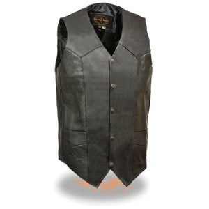 Milwaukee Leather SH1310Tall Men's Tall Sizes Classic Black Leather Snap Front Biker Vest - Milwaukee Leather Mens Leather Vests